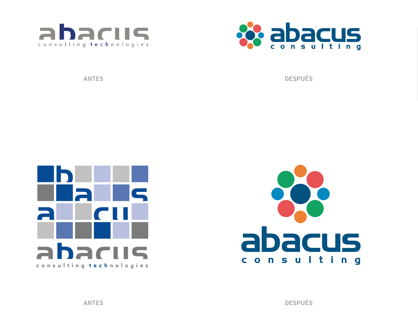 Logotipo de Abacus Consulting Technologies, antes y después de su rediseño.